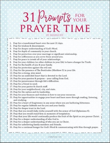 31 prompts for your prayer time - use this FREE printable to keep the prompts handy!