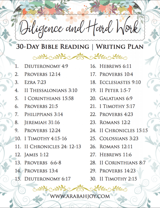 Bible reading and writing plan: Diligence and Hard Work