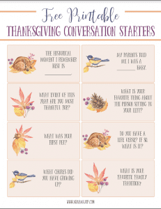 Thanksgiving Conversation Starters free printable